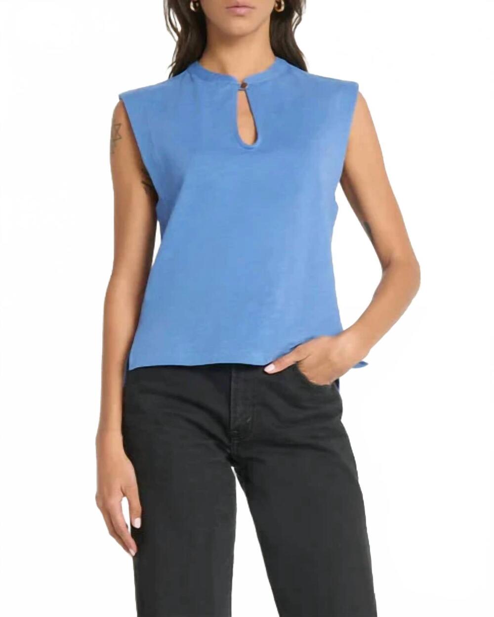 NEW NATION LTD luna keyhole tank top in harbor blue